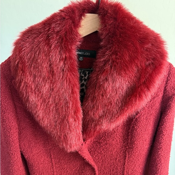 Siena Studio Faux Fur Wool Burgundy Coat Classic Car Single Button X Small XS - Picture 3 of 12